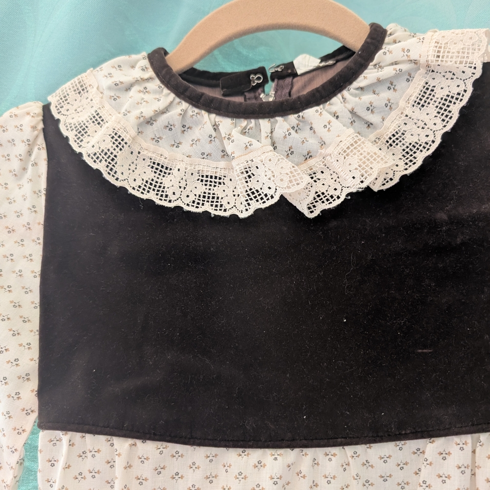 Brown Velvet and White Lace Collar Dress
